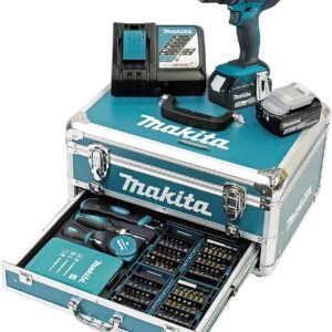 Makita DHP482RFX9 Akku-Schlagbohrschrauber 18V – 2× 3,0 Ah Akkus, Ladegerät, Alukoffer & 96-tlg. Zubehör-Set