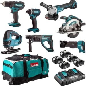 Makita DLX7013PT1 18 V Akku-Maschinen-Set – 7-teiliges Profi-Werkzeug-Set inkl. 5 Akkus