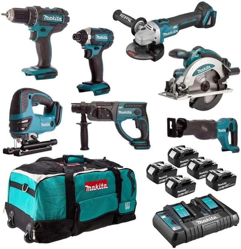 Makita DLX7013PT1 18 V Akku-Maschinen-Set – 7-teiliges Profi-Werkzeug-Set inkl. 5 Akkus