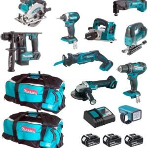 Makita MPK1810233A 18 V Akku-Werkzeug-Set – 11 Maschinen inkl. 3×3,0 Ah Akkus, Ladegerät & 2 Trolley-Boxen