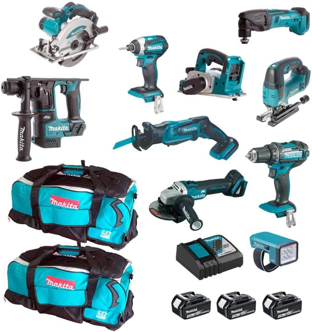 Makita MPK1810233A 18 V Akku-Werkzeug-Set – 11 Maschinen inkl. 3×3,0 Ah Akkus, Ladegerät & 2 Trolley-Boxen