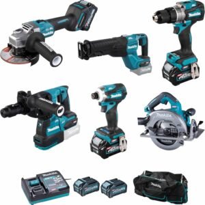 Makita DK0128G601 XGT Combo Kit – 6-teiliges 40 V Power-Tool-Set mit 4,0 Ah Akkus (DF001G, GA005G, TD001G, JR001G, HR002G, HS003G)