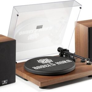 Angels Horn H0051 Plattenspieler Set mit Stereo-Lautsprechern – Bluetooth Vinyl Turntable in Holz-Optik mit AT-3600L Magnet-Tonabnehmer