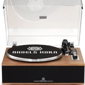 Angels Horn HiFi Plattenspieler mit integrierten Lautsprechern – All-in-One Vinyl Turntable (Nussbaum) mit Bluetooth & AT-3600L